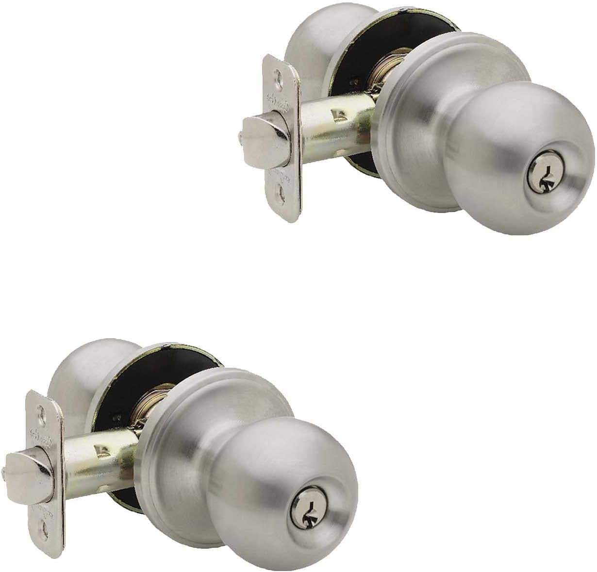 Copper Creek Keyed Entry Door Knob - Polished Brass, ANSI Grade 3, Adjustable Latch For Interior & Exterior Doors