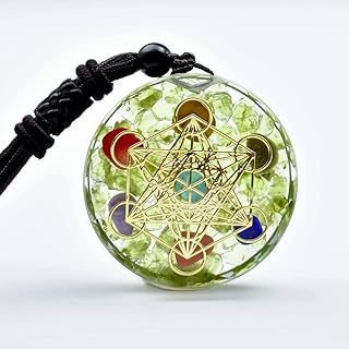 Orgone Metatron Cube Merkaba Pendant Necklace,Om Crystals Stones Orgonite Pendants,Orgonite Chakra Necklace for Emf Protection (Green,Chain Adjustable)