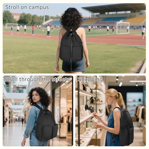 MICOM Travel Backpack for Women Puffer College Laptop Bookbag Drawstring Casual Daypack Lightweight for Women Travel (Black)2