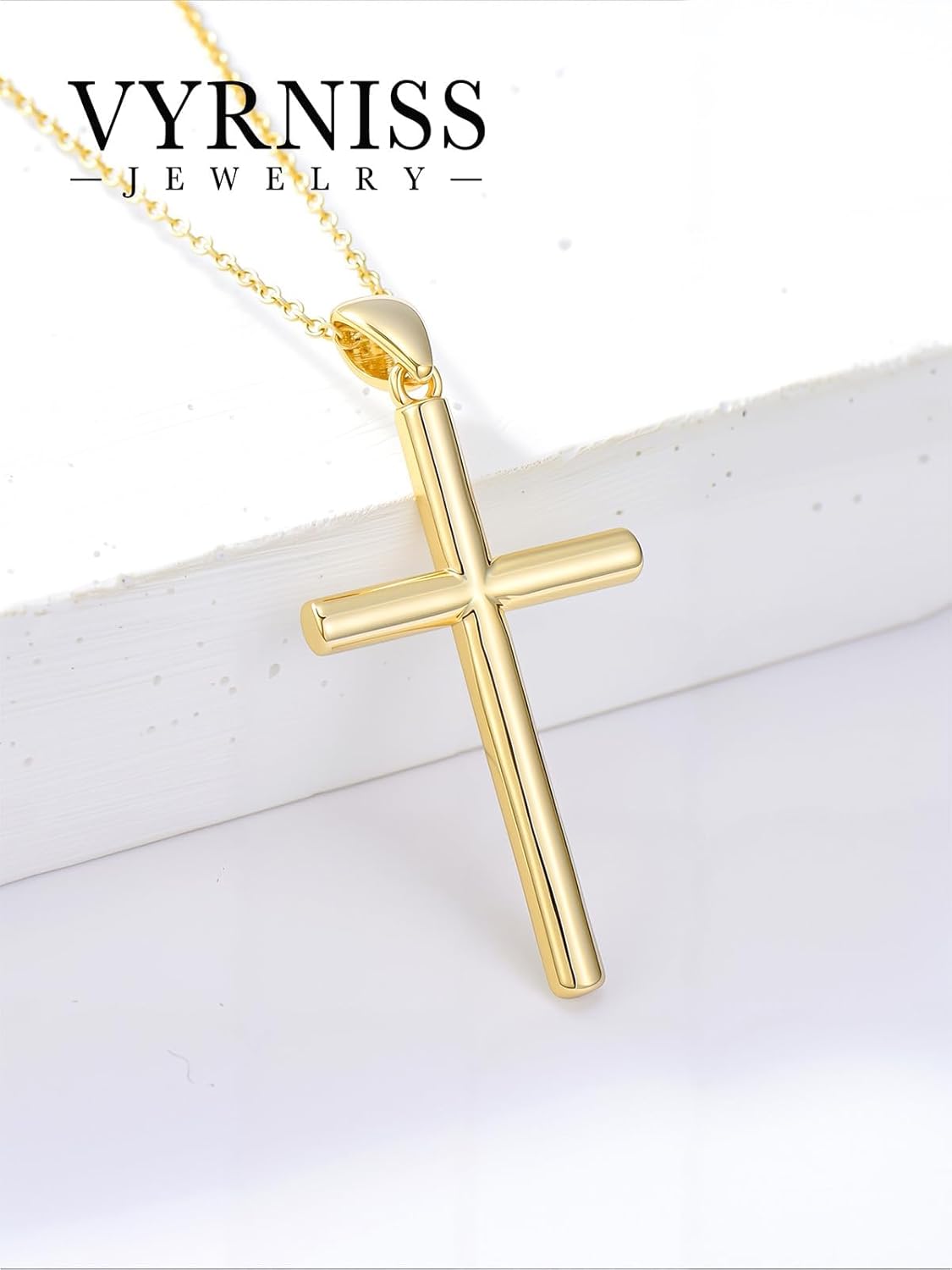18K Gold Cross Pendant for Women Gold Cross Necklace 18K Gold Jewelry Religious Gift - Image 3