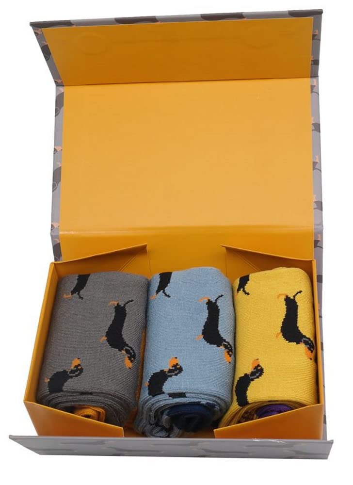 Lilyrosa Men's Multicolor Dachshund Socks, Sausage Dog Boys 7-11, Bamboo Mix Gift Box 3 Pairs