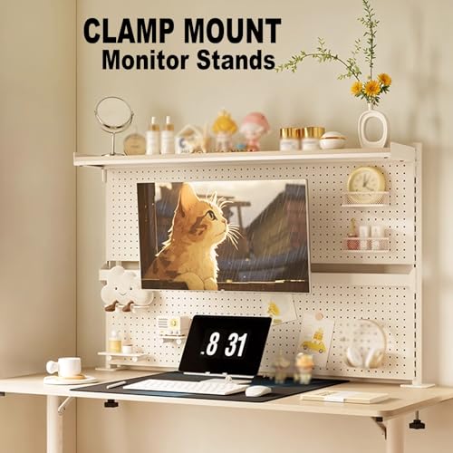 Pannello forato da scrivania in metallo con supporto per monitor, adatto per monitor da 32 pollici, ideale per giochi e ufficio domestico, organizer per accessori per computer