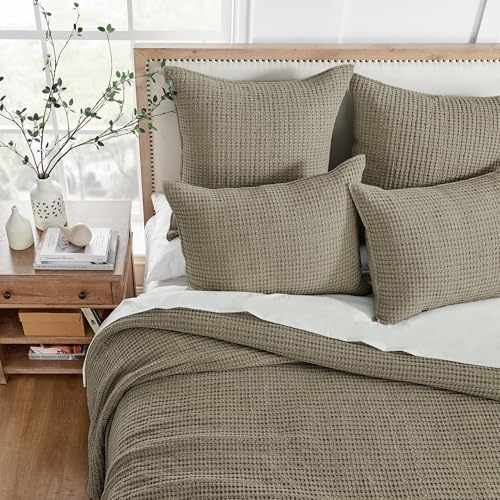 Image of Levtex Home Mills Waffle Full Bedspread Set (100x104in) with 2 Pillow Shams (26x20in) - Taupe - Cotton Waffle Full Size Bedspread Set - Lightweight, Soft, Pre-Washed