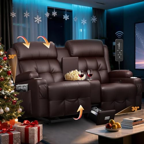 Image of Loveseat Rocker Recliner Sofa, Home Theater Seating with Massage, RV Wall Hugger Reclining Couch with Console, USB Ports, Cup Holders & Drawer, Rocking Recliners for Baby Nursery, RV & Home Theater