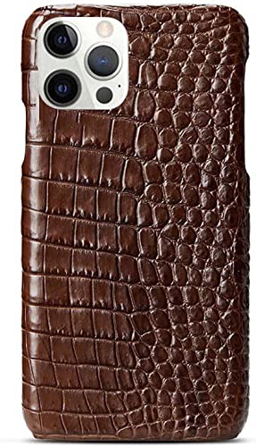 Coque iPhone 14 Pro Max crocodile marron en cuir véritable de style luxe