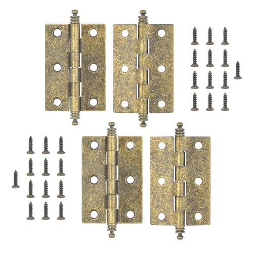 MABAHON Paquete de 4 bisagras plegables de estilo retro en bronce con 26 tornillos para armarios, puertas de armario, joyero retro, cofres