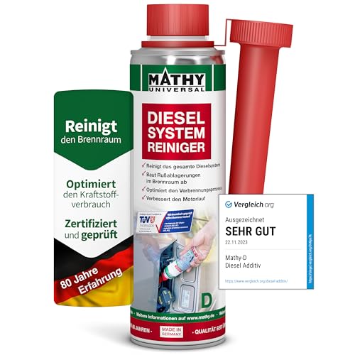 MATHY-D Diesel Systemreiniger 250ml - Zertifiziertes Dieseladditiv zur Motor Ventile Brennraum und Kolbenböden Reinigung - Hochwirksamer Diesel-Reiniger - Dieselmotor Kraftstoff Additiv