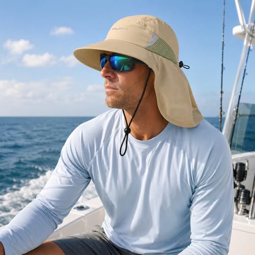 Image of Palmyth Fishing Hat Wide Brim Sun Hat with Neck Flap & Sunglasses Storage
