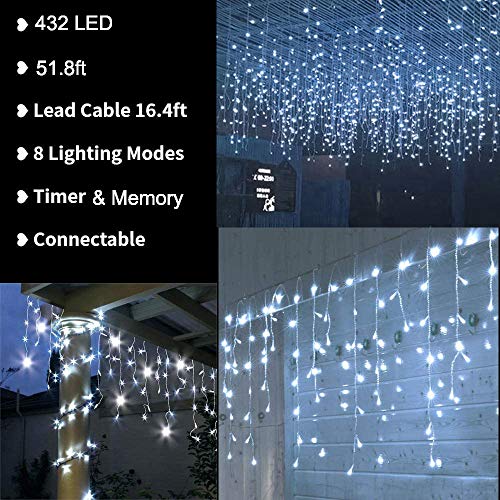 Lyhope Icicle Christmas Lights, 432 Led 35.4Ft 8 Modes Low Voltage Icicle String Lights With 72 Drops, Window Curtain Fairy Lights For Xmas, Eaves, Wedding, Garden, Outdoor, Indoor Decor (Clear White) #TOP1