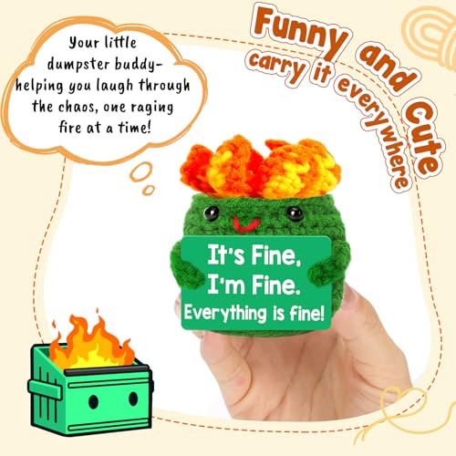 Mini Dumpster Emotional Fire Support Positive Crochet, Office Gifts Funny Gag Gifts for Women Men, Small Birthday Gifts Presents Cute Stuff Things, Dumpster Desk Accessories Office Decor