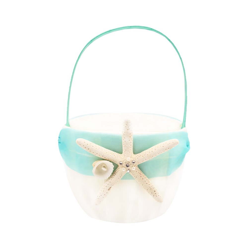 Abbie Home Organza Bow Knot Wedding Flower Basket Romantic Beach Wedding Party Favor (Turquoise Basket)