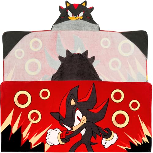 Image of Sonic Shadow The Hedgehog Anime Kids Super Soft Bath /Pool /Beach Cotton Hooded Towel Wrap, 50 in x 24 in, (Officially Licensed Product) By Franco