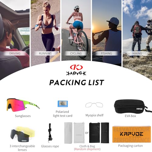 KAPVOE Polarizzati Occhiali da Ciclismo con 4