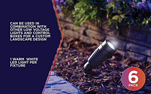 Moonrays 95535 W Spot, 4 in Above Ground Height 99935 1W Low Voltage LED Metal Landscape Spotlights, Security Light, Weather Resistant, 10 Inch, Black, 6 Pack, 6 Count