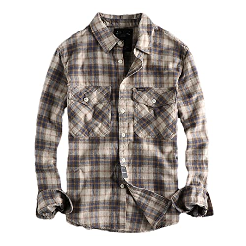 Blouse rétro à carreaux pour homme grand vêtement kaki XXL style décontracté chic