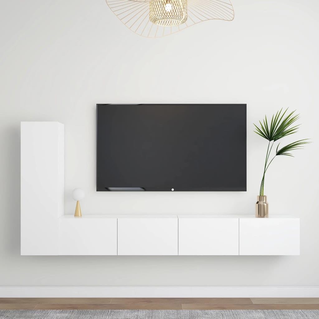 3-TLG. TV-Schrank-Set, Weiß Holzwerkstoff, 110 cm Breite, Wandmontage, Modernes Media-Center für Wohnzimmer und Schlafzimmer
