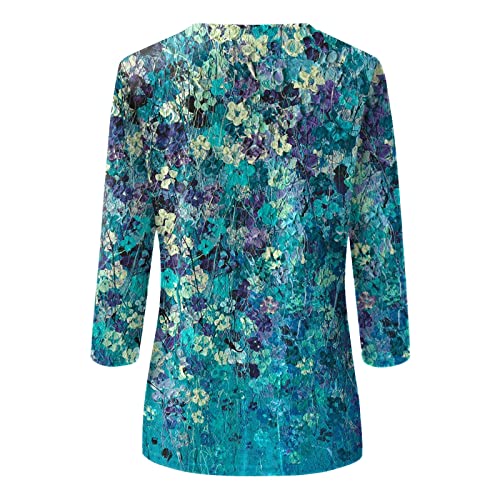 HTHLVMD Womens 3/4 Length Sleeve Tops 2025 Fall Fashion Floral Print Crewneck Causal Trendy Tunic Tops for Women