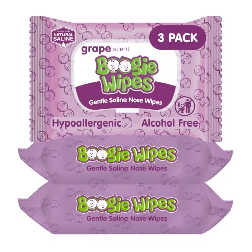 Image of Boogie Saline Nose Wipes Grape Scent - 90 Count | Hypoallergenic & Alcohol-Free, Allergy Relief, Made with Natural Saline, Aloe, Chamomile & Vitamin E, Diaper Bag Essential