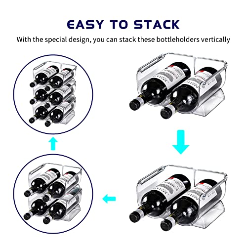 حامل زجاجات المياه والثلاجة، مجموعتان من رف منظم زجاجات المياه البلاستيكي القابل للتكديس، منظم تخزين للثلاجة والخزانة وخزانة المؤن وأسطح المطبخ والمخزن (E)