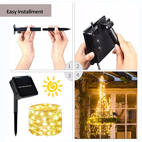 Image of kemooie 2 Packs Solar String Lights, Total 200 LED 66FT 8 Twinkle Modes Warm White Solar Powered Fairy Lights, Waterproof for Outdoor, Tree, Garden, Christmas Decorations (Warm White)