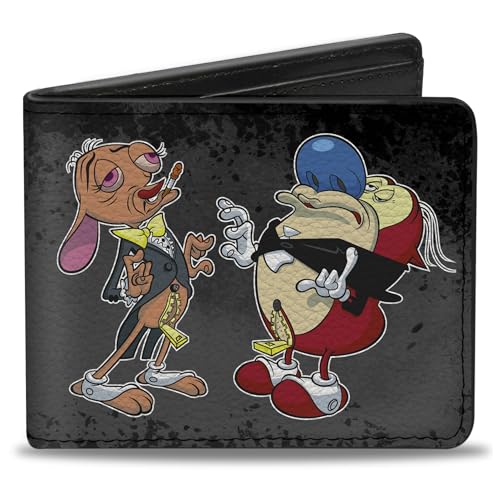 Ren and Stimpy Men's Standard Buckle-Down PU Bifold Wallet Onward & Upward + Logo, Multicolor, 4.0