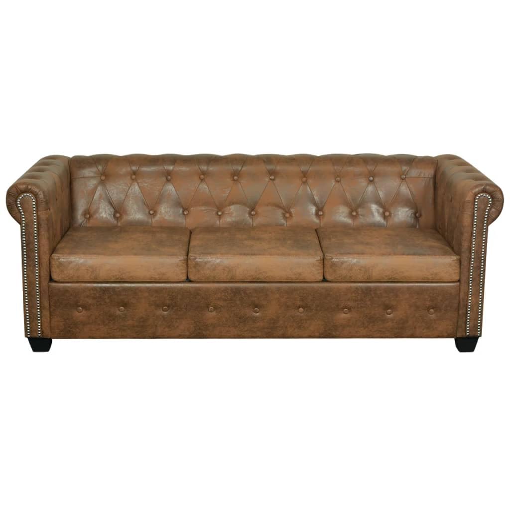 Willood Sofá de Estilo Chesterfield de 3 Plazas Cuero Artificial Marrón Sillón