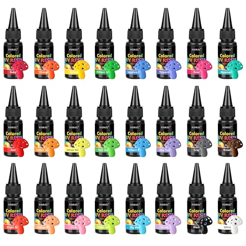 KISREL UV Resin Upgrade 24 Opaque Colored UV Resin Kit Solid Colored UV Resins Rigid Ultraviolet Clear Resin for Crafts Jewelry Making and Decoration