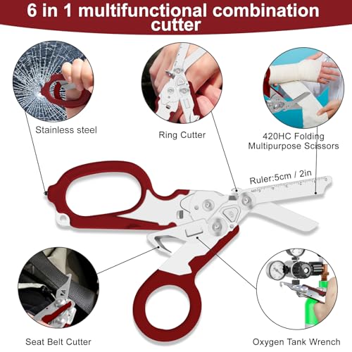 Image of 6-in-1 Heavy-Duty Emergency trauma shears|Folding Emergency Shears| | Multifunctional Life-Saving Tool|Suitable for Emergency Rescue|Outdoor Exploration|DIY Construction and Maintenance|