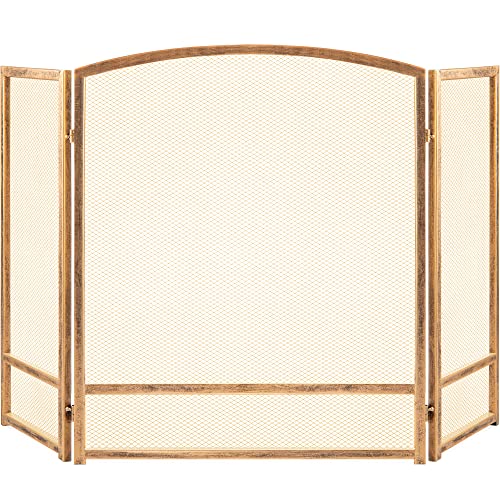 Best Choice Products 47.5x27.25in 3-Panel Simple Steel Mesh Fireplace Screen, Fire Spark Guard Grate...