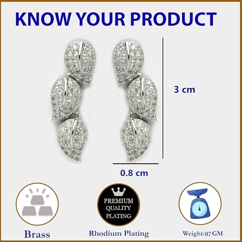 Image of Zeneme Fashion Stylish Silver Plated Earring Rhodium Plated American Diamond Crystal Earrings For Women & Gifts For Girls