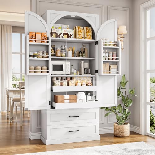 Image of iPormis 71 inch Tall Kitchen Pantry Storage Cabinet w /Adjustable Shelf, Door Shelves & Large Drawers, Freestanding Kitchen Cupboard for Dining Room /Living Room, White