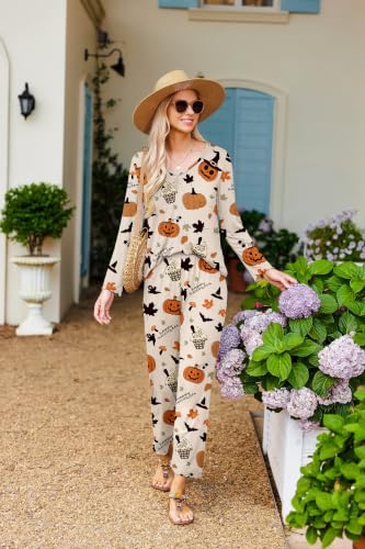 Image of Ekouaer Pajamas for Women Set Long Sleeve Pleated Top and Pants Loungewear