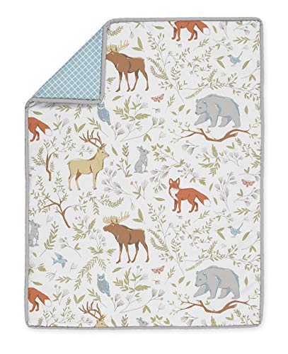 Sweet Jojo Designs Blue, Grey And White Woodland Deer Fox Bear Animal Toile Girl Or Boy Baby Bedding 4 Piece Crib Set #TOP2