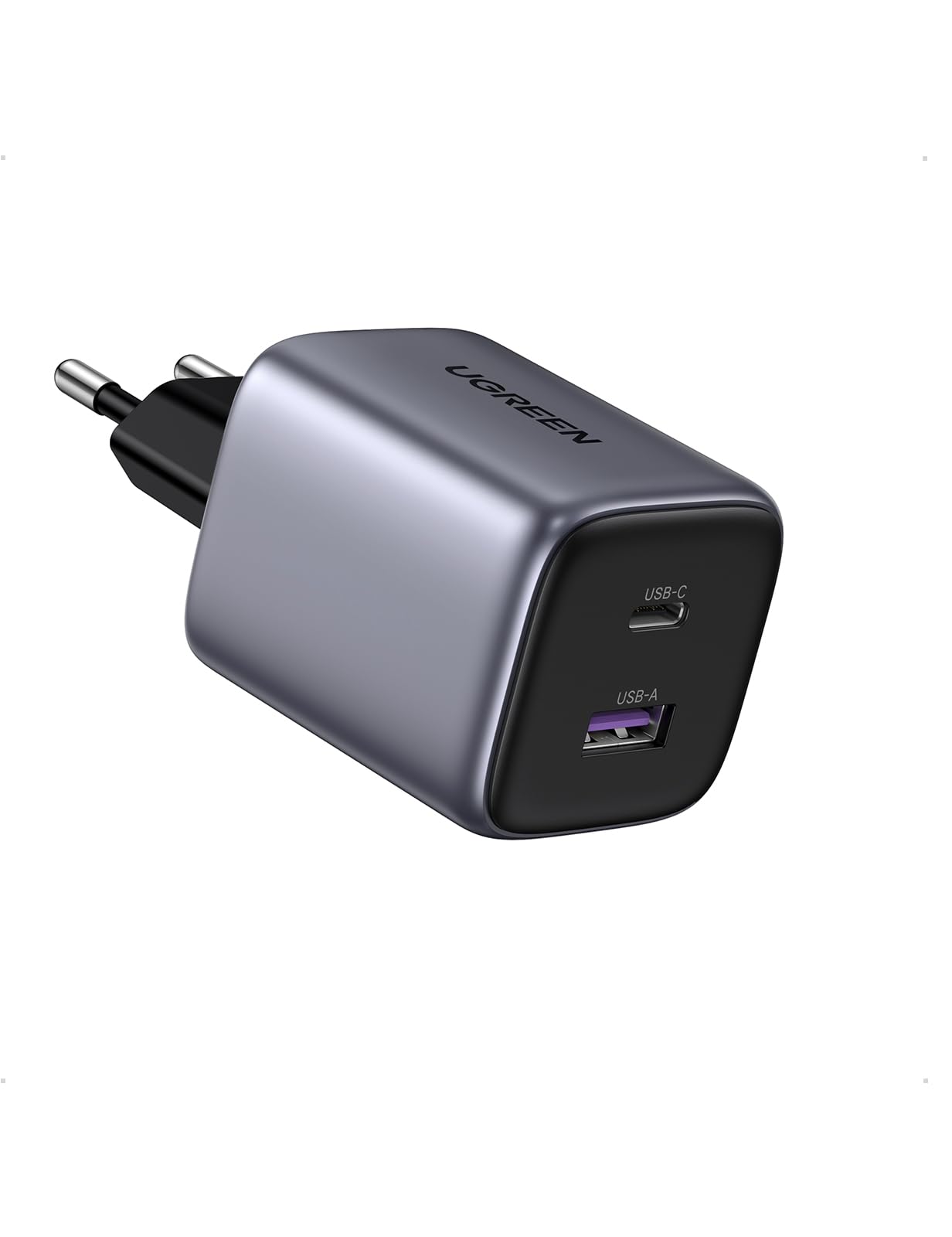 UGREEN Nexode 35W Caricatore USB C GaN, Caricabatterie Type A 22.5W Compatibile con Galaxy S24 Ultra/ S23/ S22 Plus/ S21, Pixel 8 7 6, iPhone 16/15/14/13, iPad Pro/Air/Mini, MacBook M2 Nero