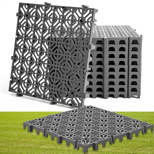 Image of 10 Pcs Ground Protection Mats, Grey Interlocking 15.7 x 15.7 in
