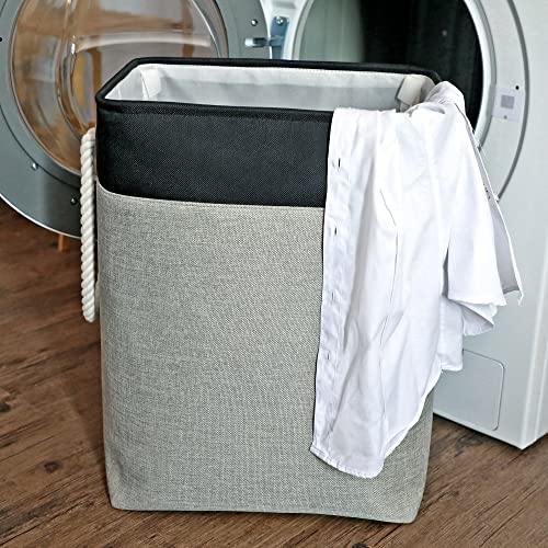 Sursay Products Laundry Basket 2 Pack Gray, Freestanding Collapsible Storage Organizer With Support Rods & Easy Carry Rope Handles, Fabric Dirty Clothes Linen Laundry Hamper For Toys Bedroom Bathroom #TOP4