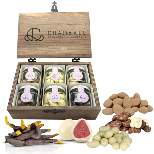 CHAMBALL Caja de Bombones Gourmet – Chocolates Originales para Regalar con Fresas, Naranja, Almendras, Pistachos y Nueces, Artesanales | Bombones para regalar, Chocolate Belga, Caja Regalo Chocolate