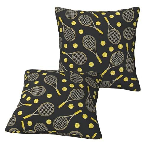 Yyoretp Juego de 2 fundas de almohada decorativas con divertidas raquetas de tenis y pelotas de tenis para sofá, cama, coche, sofá