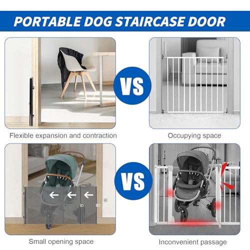 Türschutzgitter Ausziehbar, PVC Treppenschutzrollo ohne Bohren, Höhe: 40cm, Länge: 0-125cm Treppenschutzgitter Hund, Treppengitter Ausziehbar für Kätzchen und Welpen, Absperrgitter für Treppen/Türen