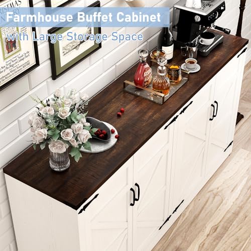 Sideboard-Buffet-Cabinet-with-Storage-65-Inch-Farmhouse-Kitchen-Sideboard-Cabinet-with-Adjustable-Shelves-Wooden-Coffee-Bar-Storage-Cabinet-Buffet-Table-for-Kitchen-Dining-Room-White Sideboard Buffet Cabinet with Storage 65 Inch Farmhouse Kitchen Sideboard Cabinet with Adjustable Shelves Wooden Coffee Bar Storage Cabinet Buffet Table for Kitchen Dining Room White