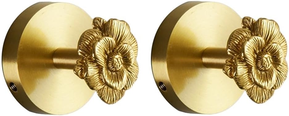Wall Mounted Curtain Hooks,Brass Curtain Hooks,Set of 2 Flower Brass Coat Hooks,Heavy Duty Coat and Hat Hook, Wall Mounted Hooks for Coat, Scarf, Bag, Towel, Key, Cap