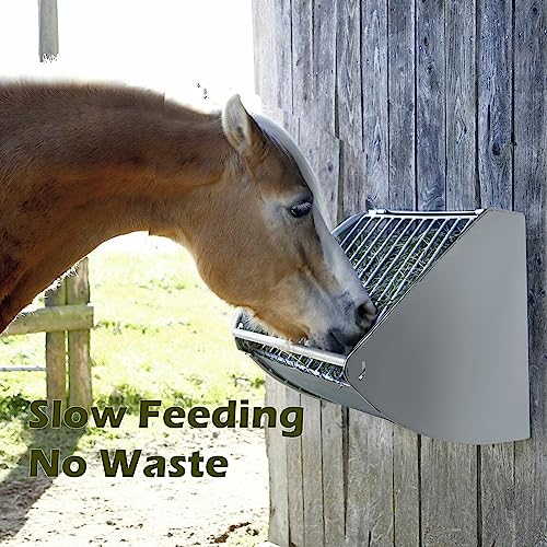 Wall Mounted Goat Hay Feeder 23”Lx7”Wx19”H Stainless Steel Hay Feeder For Horses, Goat Feeders Wall Hay Rack For Sheep, Slow Feeding Metal Goat Hay Rack With Adjustable Fence #TOP2