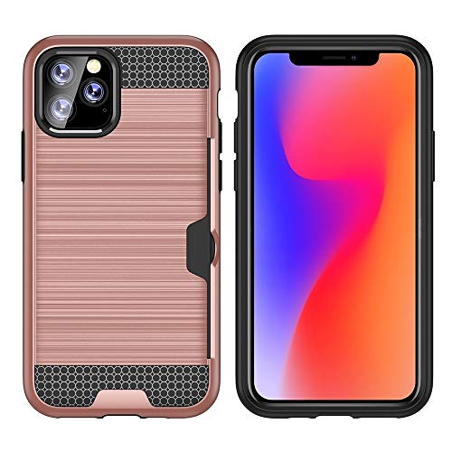 Coque iPhone 11 Pro antichoc TPU brossé et PC rigide avec porte-carte rose gold