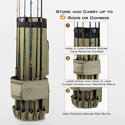 Kastking Karryall Fishing Rod Bag,81L Large Storage Water-Resistant Rod Case Holds 6 Rods & Reels,Foldable Fishing Bag Accommodate Fishing Gear And Equipment,Fishing Gifts For Men,Khaki #TOP1