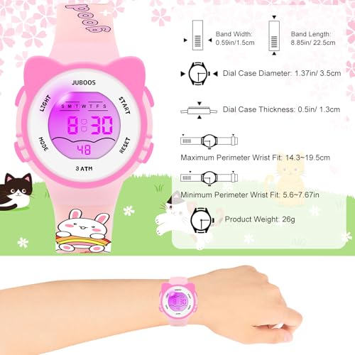Image of Juboos Kid's Digital Watch for Boys and Girls, Waterproof LCD Digital Sports Kids Watch with 7 Color LED Lights, Stopwatch, Alarm