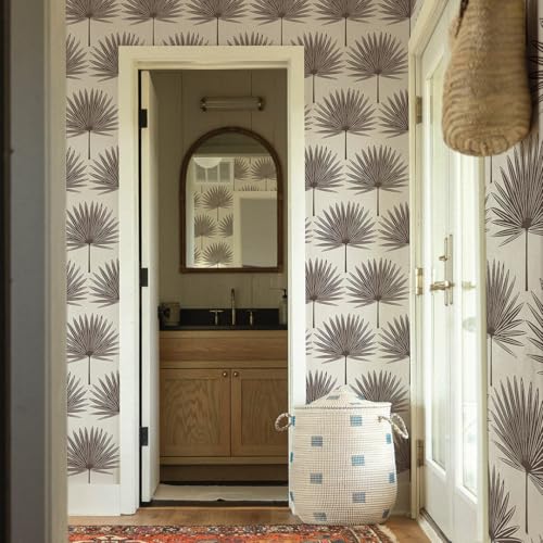 Tempaper Dark Cocoa & Cream Stamped Palm Removable Peel and Stick Boho Wallpaper, 20.5 in X 16.5 ft, Made in The USA by Tempaper - Image 2