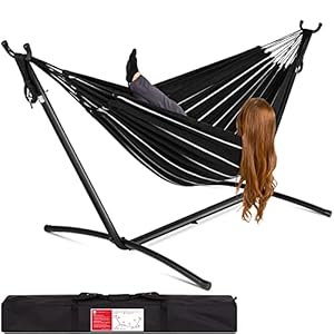 Best Choice Products Double Hammock with Steel Stand, Indoor Outdoor Brazilian-Style Cotton Bed w/Carrying Bag, 2-Person Capacity – Onyx