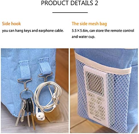 NAMIS Bedside Storage Pocket, 2pcs White/Blue Bedside Hanging Storage Bag with Hook, Dormitory Bed Organiser Caddy Desktop Storage Rack for Dormitory Bedroom Kitchen Office School Bunk Bed