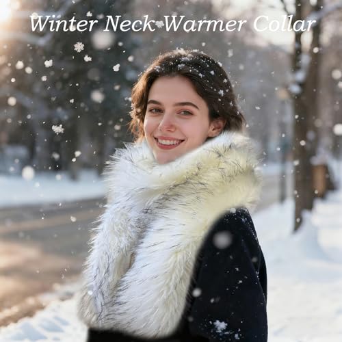 Qincycle Faux Fur Shawl for Women Long Fur Stole with Fox Trim - Heavy Warm Winter Scarf for Bridal Wedding Parties Dinner by Qincycle - Used condition - Image 5