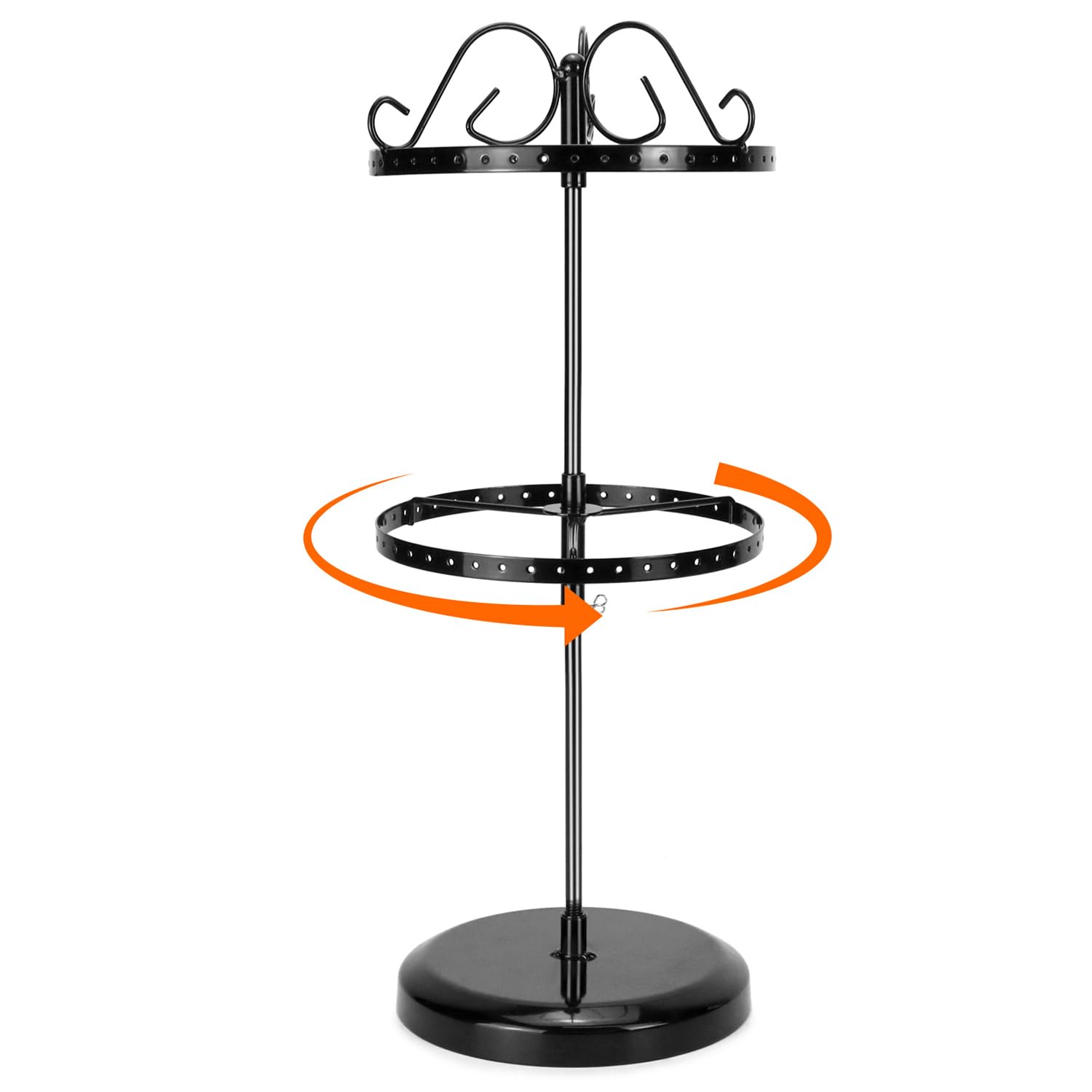 QWORK® 5-poziomowy metalowy obrotowy uchwyt na kolczyki, stojak na biżuterię, stojak z regulowaną odległością między poziomami, pojemność 210 otworów na 105 par